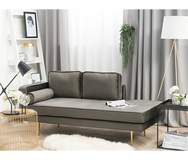 Beliani Chaise longue izquierdo Terciopelo MIRAMAS Cinza Escuro