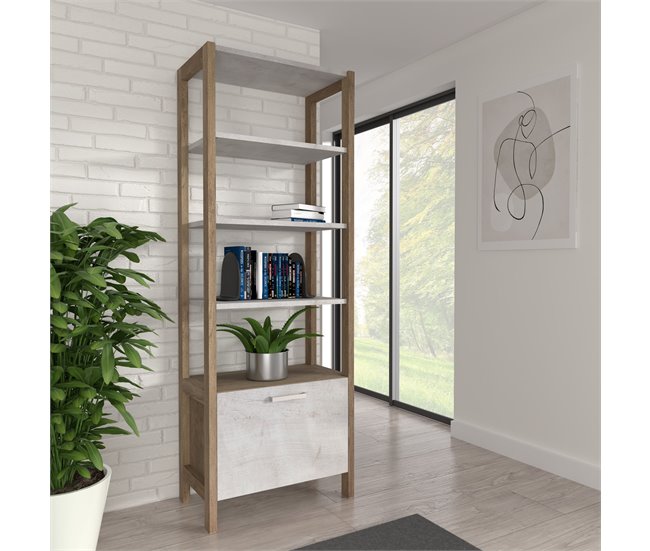 Estante VERONA com 4 aberturas branco e madeira Branco/ Madeira