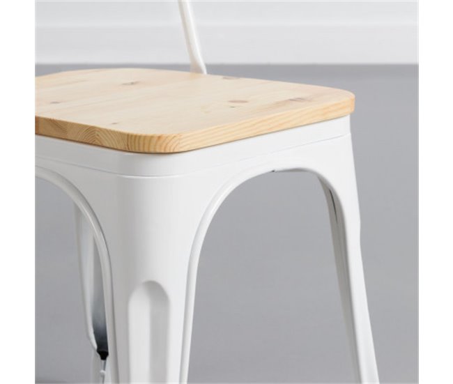 Cadeira Industrial Strong com Assento de Madeira Thinia Home Branco