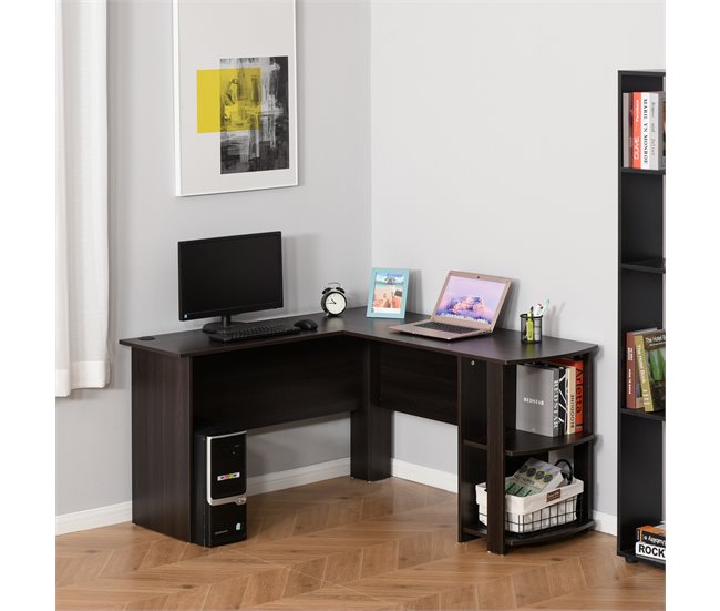 Secretária de Canto MDF HOMCOM, escritório - secretárias 136x130 Preto