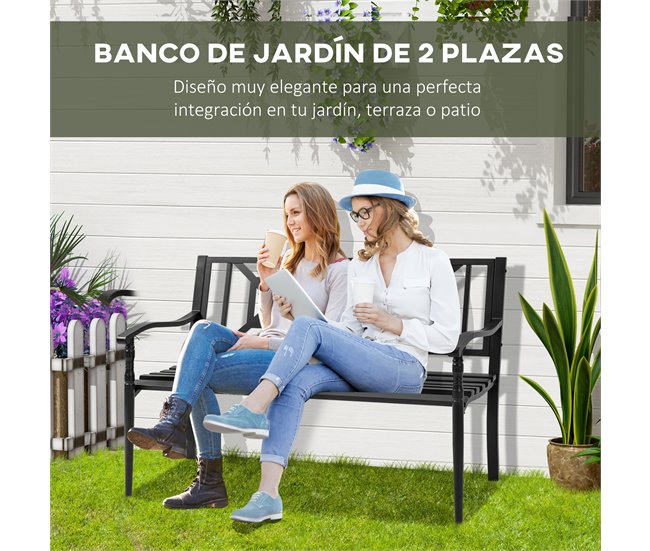 Banco de Jardim Aço Outsunny 128x62 Preto