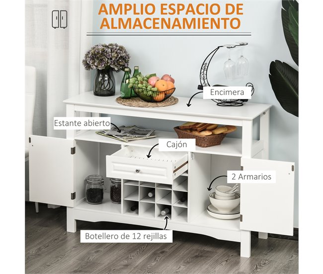 Aparador de Cozinha MDF HOMCOM, casa - móveis de armazenamento Branco