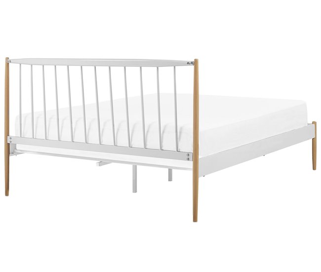 Beliani Cama com estrado Metal MAURS 147x209 Branco
