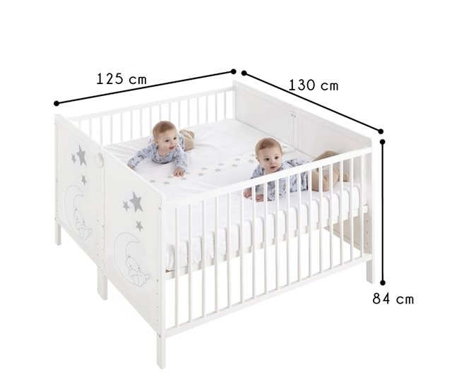 Berço de co-sleeping para gémeos Indi (2 berços) + kit gemelar Branco