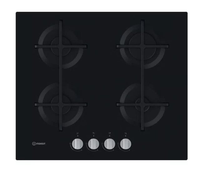 Placa a gás natural INDESIT ING 61T/BK 59cm 4 zonas em vidro Preto