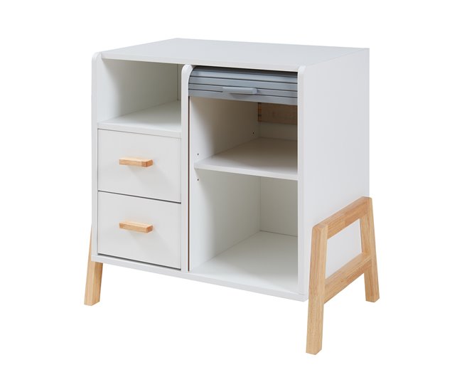 Aparador Kvaefjord com 1 porta de tambor [en.casa] Branco/cinza