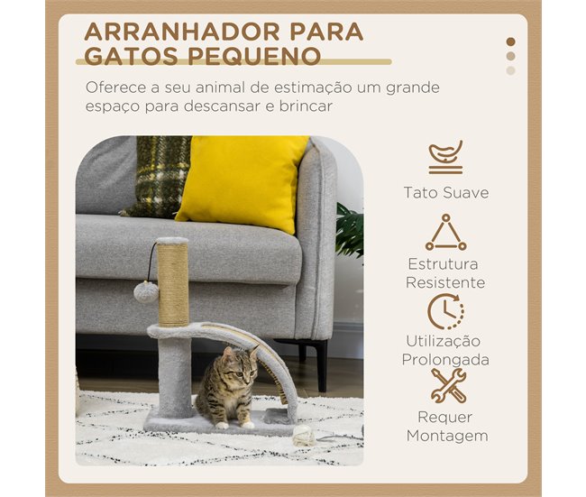 Arranhador para Gatos Aglomerado, Pelúcia e Juta PawHut Cinza