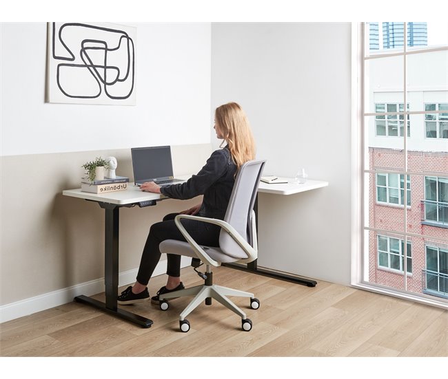 Beliani Escritorio ajustable DESTINES 160x109 Branco/ Preto