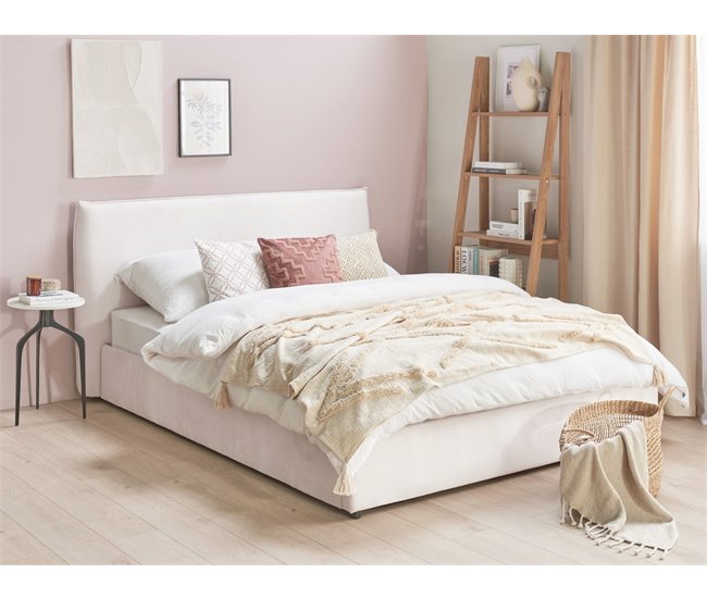 Beliani Cama com armazenamento Veludo LAVAUR 183x210 Branco/ Bege