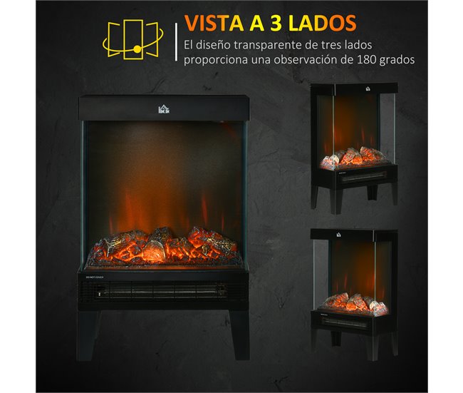Lareira Elétrica Aço, ABS e Vidro Temperado HOMCOM Preto