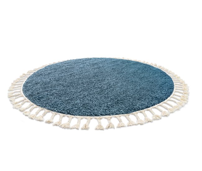 Tapete BERBER 9000 circulo Franjas berbere marroquino shaggy 120x120 Azul