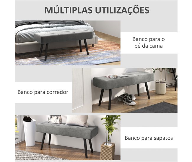 Banco de Pé Aço, Espuma e Poliéster HOMCOM 36x100 Cinza