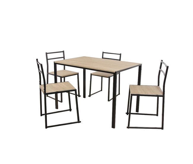 Conjunto de Mesa e 4 Cadeiras SIDNEY Preto/ Madeira