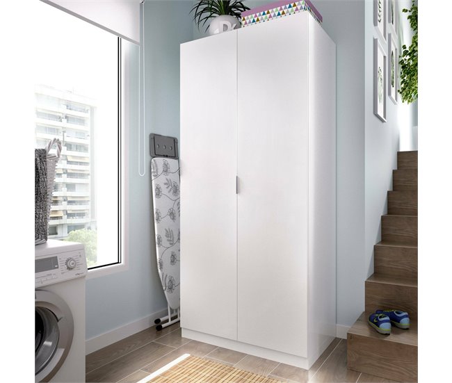 Armário 2 portas com efeito madeira 81 Branco
