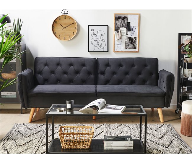 Beliani Sofá-cama Veludo BARDU Preto
