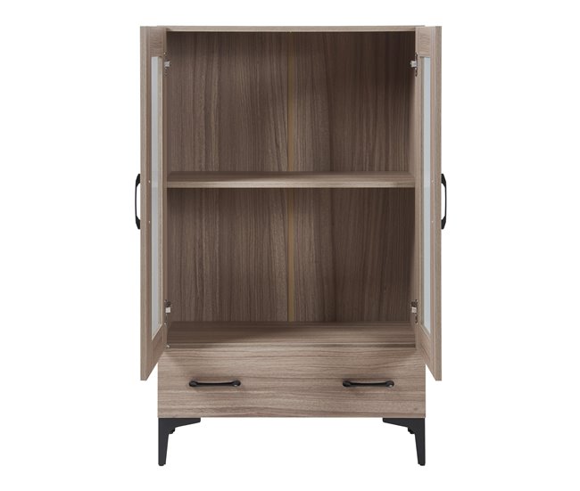 Vitrina Søndersø com 2 portas, prateleira de vidro e aglomerado 70 Madeira
