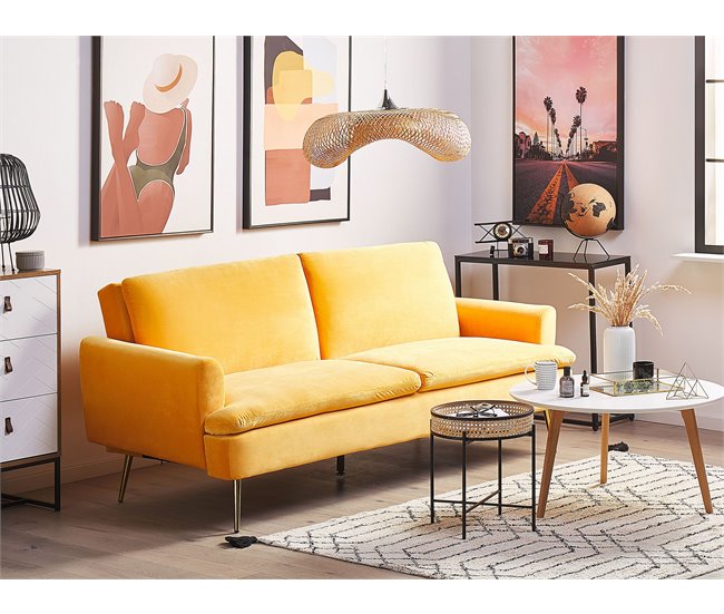 Beliani Sofá-cama Veludo VETTRE Amarelo