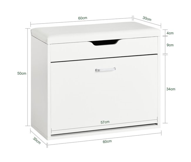 Banco para sapateiras com 1 aba FSR95-W SoBuy Branco
