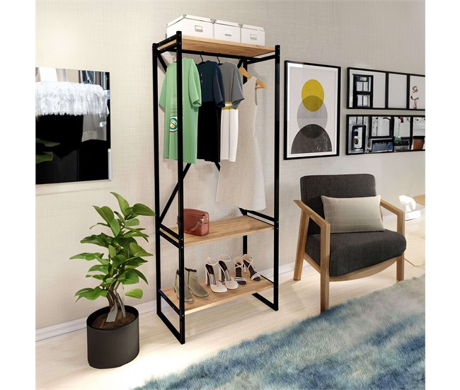 Cabide Rus e design elegante em metal Preto/ Madeira