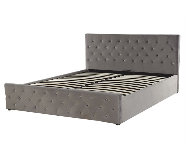Beliani Cama con almacenaje Terciopelo AMIENS 171x217 Cinza Escuro