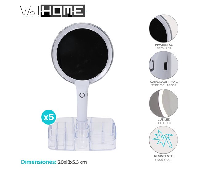 Espelho de maquiagem Well Home com LED Transparente