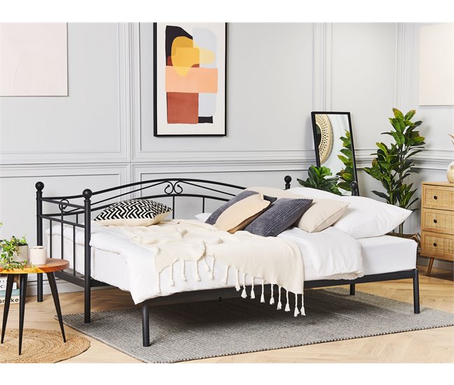 Beliani Cama com estrado Metal TULLE 102x209 Preto