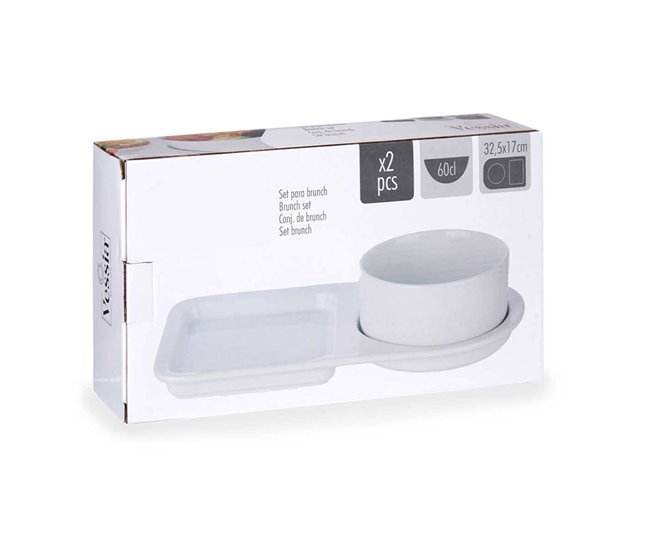 Conjunto de 2 tigelas de porcelana + prato brunch coleção VESSIA Branco