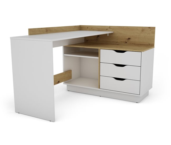 Secretária de escritório ARCO 3 gavetas branco e artesanal Carvalho