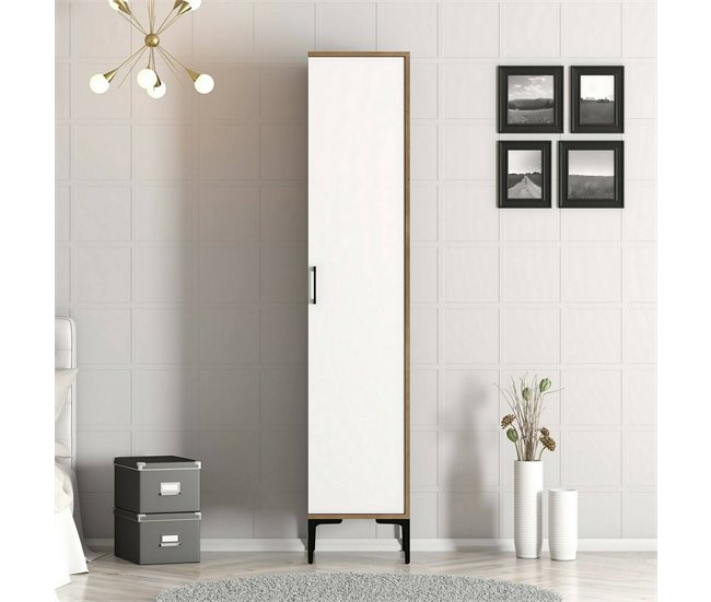 Armário multiuso com 1 porta efeito madeira Branco/ Madeira