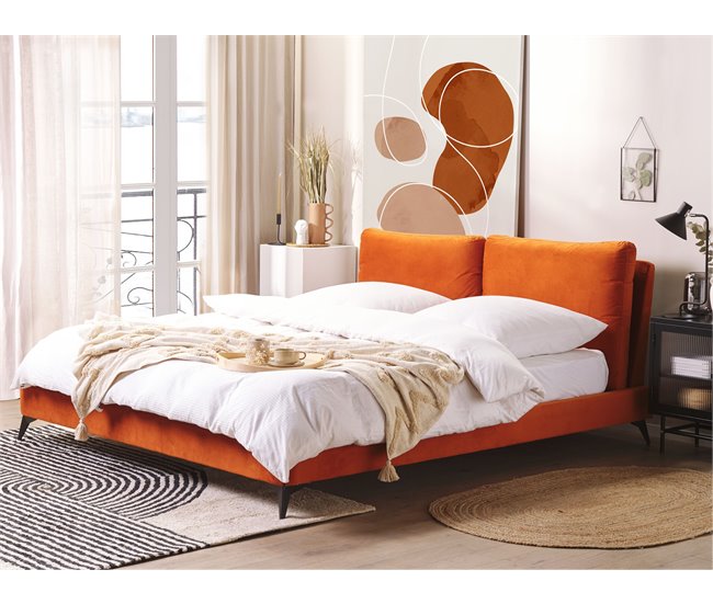 Beliani Cama com estrado Veludo MELLE 196x233 Cinza