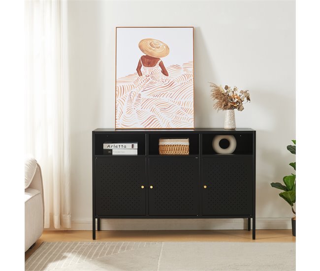 Aparador de aço Janakkala com 3 portas Preto