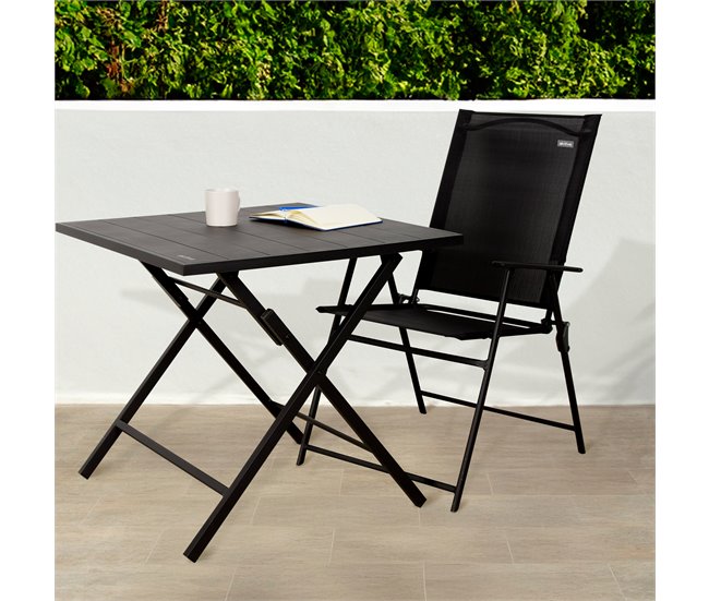 Aktive Conjunto de jardim dobrável com mesa e 2 cadeiras em aço Preto