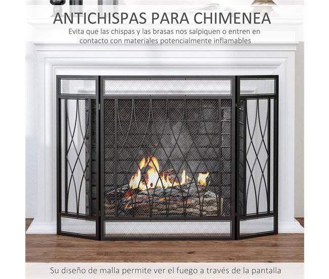 Frente de Lareira Dobrável Metal HOMCOM Preto