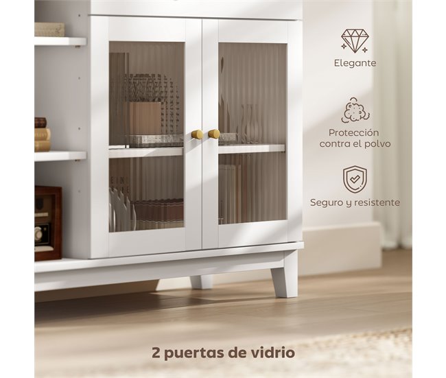 Aparador MDF e Vidro Temperado HOMCOM Branco