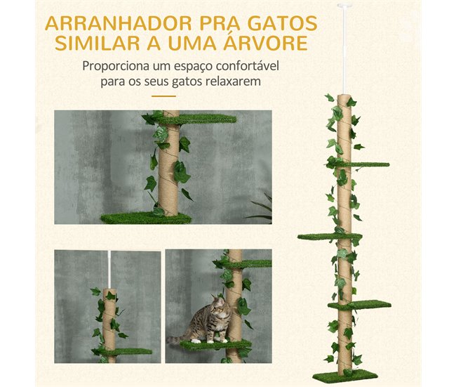 Árvore para Gatos Aglomerado de madeira, ABS e Juta PawHut Verde