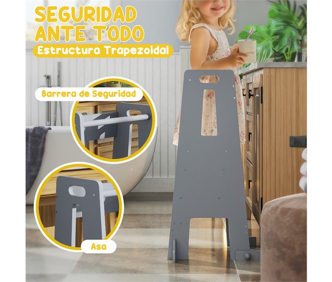 Torre de Aprendizagem MDF e Madeira de Pinho AIYAPLAY Cinza