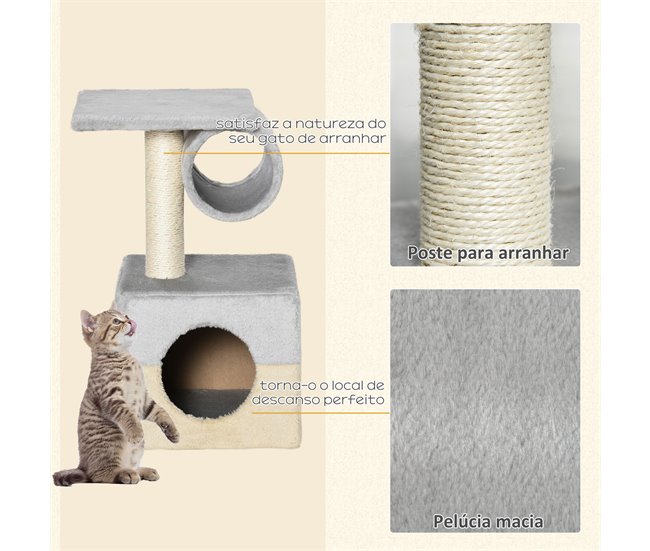 Árvore Arranhador para Gatos Aglomerado de Madeira e Pelúcia Cinza