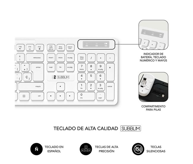 Teclado e Rato sem Fios SUBKBCCSSW11 Branco