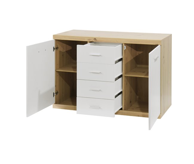 Aparador ERVA 4 gavetas 2 portas branco carvalho Branco/ Madeira