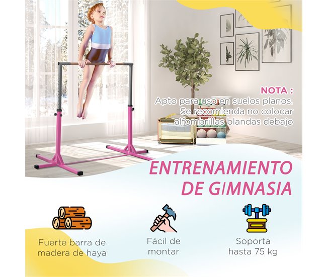 Barra de Ginástica Aço e Madeira de Faia HOMCOM Rosa