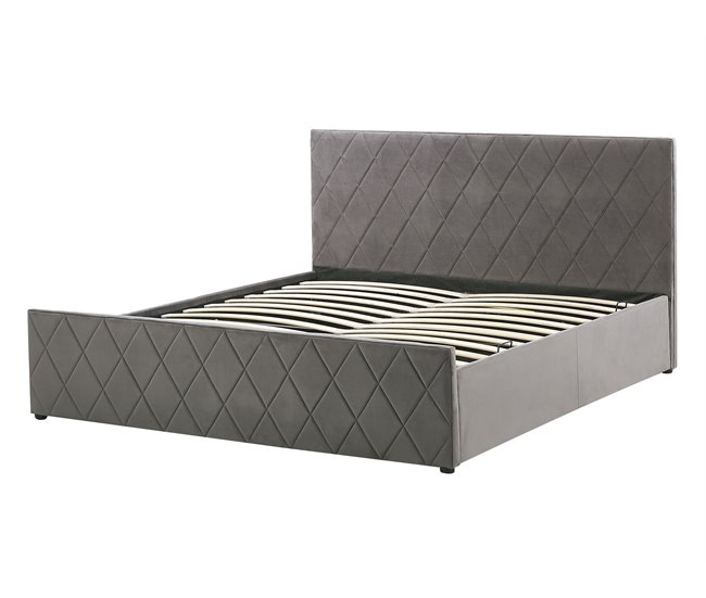 Beliani Cama con almacenaje Terciopelo ROCHEFORT 150x214 Cinza