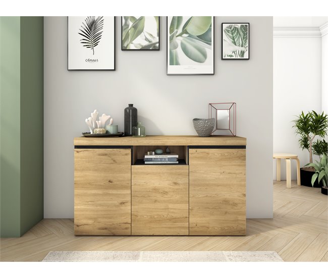 Conjunto de móveis para sala de estar - Aparador + Mesa de centro + Suporte para TV - Modelo Wind Carvalho
