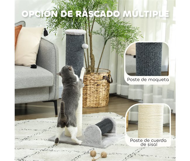 Arranhador para Gatos Aglomerado de Madeira, Poliéster e Sisal Cinza