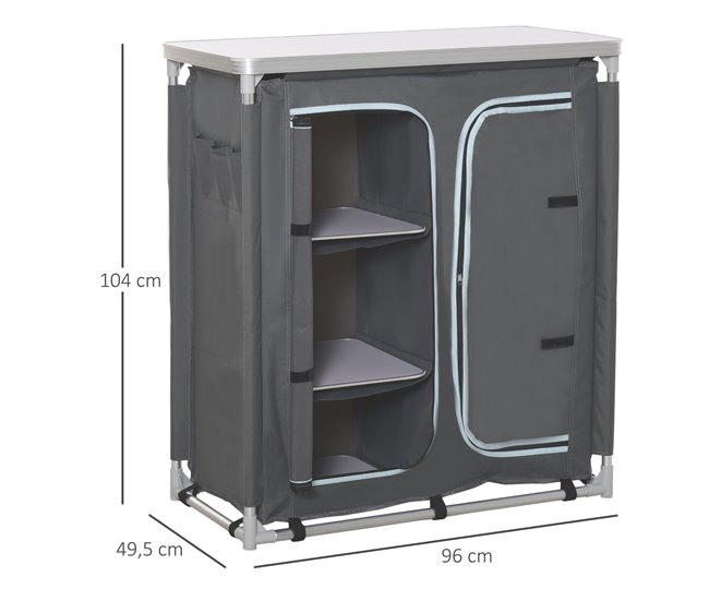 Armário de Campismo Alumínio, Tecido Oxford e MDF Outsunny Cinza