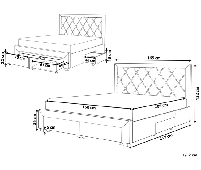 Beliani Cama com armazenamento Veludo LIEVIN 165x217 Azul Marino