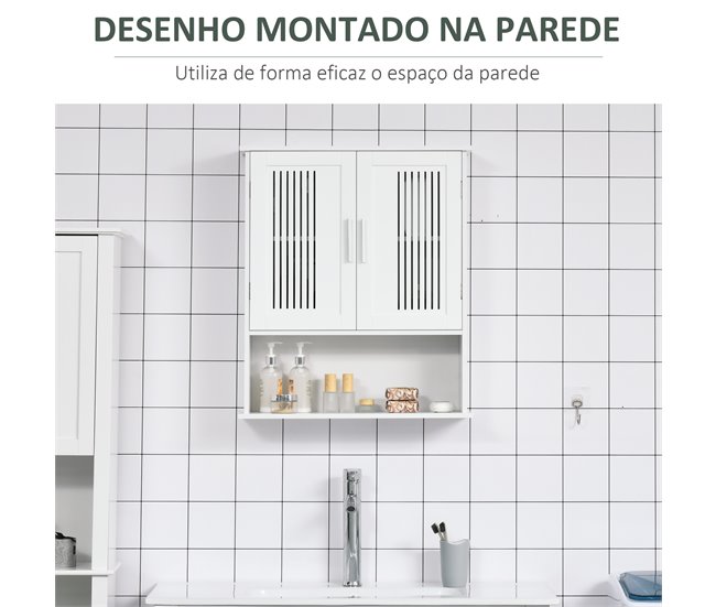 Armário de Parede Casa de Banho MDF e Liga de Alumínio kleankin Branco