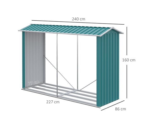 Abrigo para Lenha Aço Galvanizado Outsunny 240 Verde