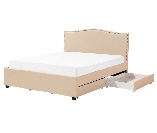 Beliani Cama com armazenamento Poliéster MONTPELLIER 167x213 Bege