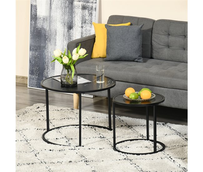 Conjunto de 2 Mesas Auxiliares Aço e MDF HOMCOM, casa - mesas 60x60 Preto