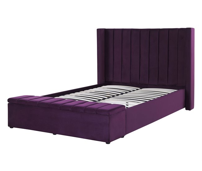 Beliani Cama com estrado Veludo NOYERS 170x247 Azul Marino